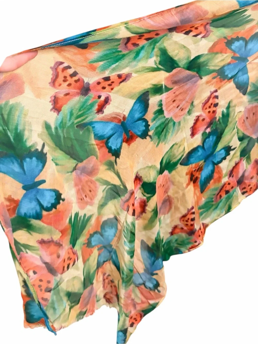 Patricia Nash Floral and Butterflies Watercolor Scarf in Orange, Blue & Green